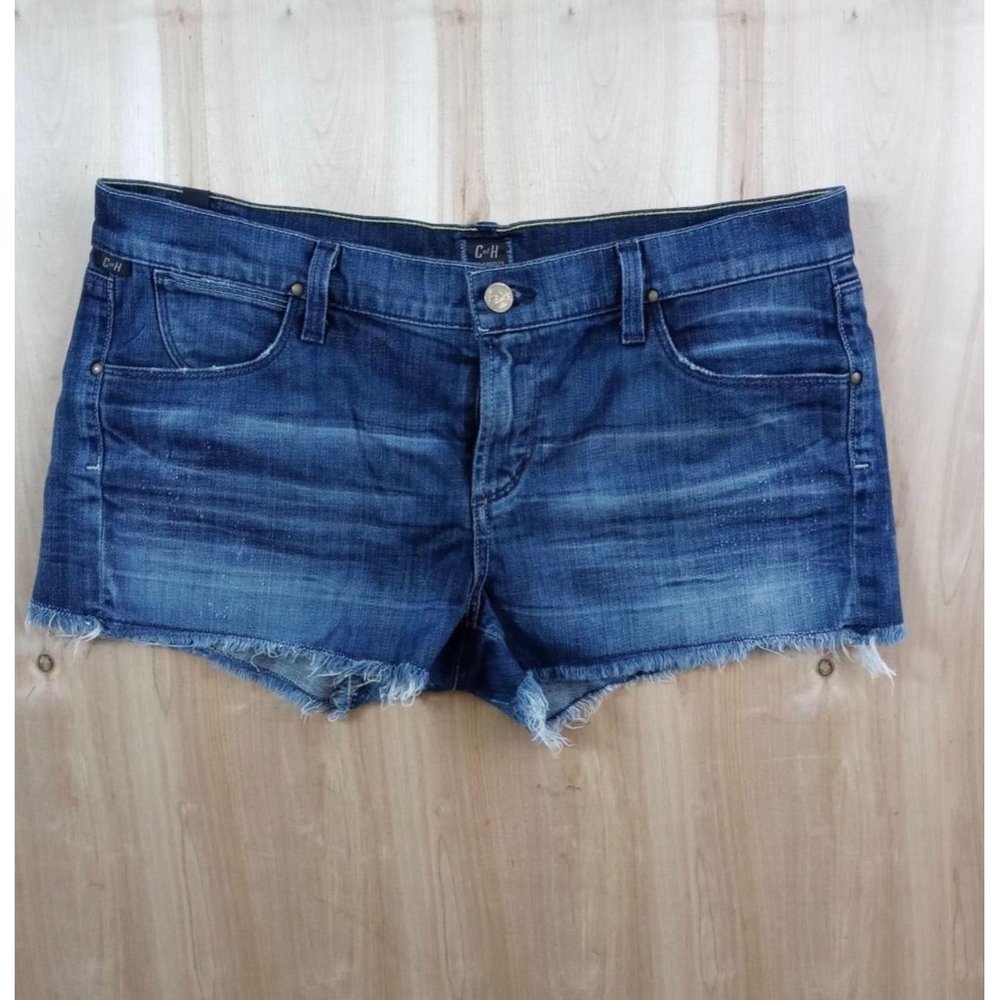 Citizens of Humanity Shorts Womens 31 Blue Distressed Denim Destroyed Cuff